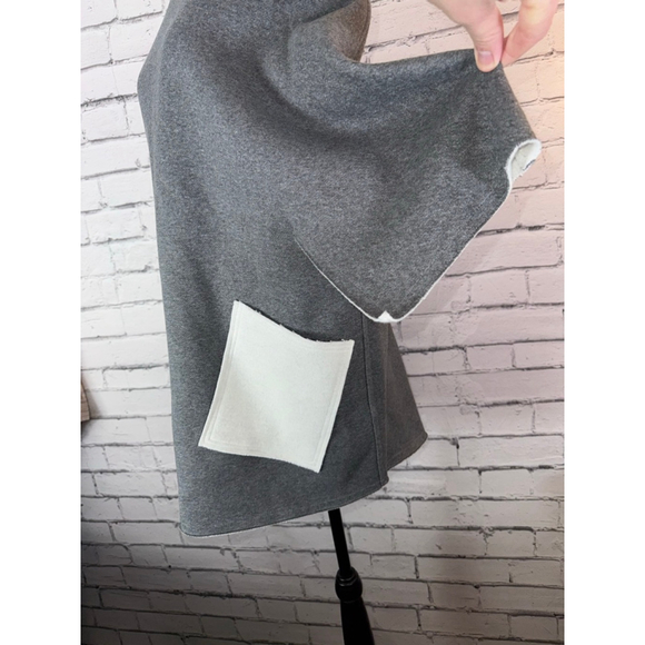Karolina Zmarlak Gray Cream Mock Neck Poncho Cape Jacket Cashmere Blend Medium - Picture 6 of 12